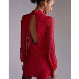 ANTHROPOLOGIE Maeve Open Back Red Lace Mini Dress